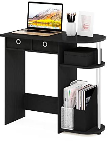 Furinno Laptop Notebook Computer Desk, Engineered Wood, Americano/Stainless Steel, 39.62 (D) x 80.01 (W) x 72.39 (H) cm