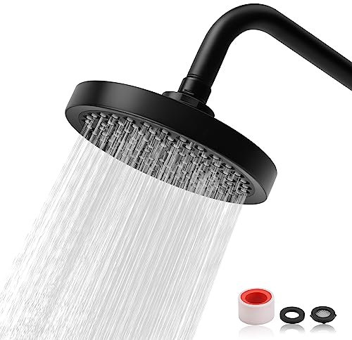 Tete de Douche, PARFCO 6 Pouces Pommeau de Douche 15CM, 360° Tete de Douche Pluie Economie Deau Bec en Silicone, Universelle Filetage 1/2 Noir Mat