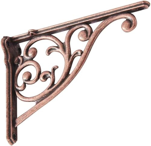 Khtumeware Regalhalterungen, verziert, dekorativ, 12,7 x 8,9 cm, kleine Wandregalhalterungen, 4er-Pack Vintage-Metallregalhalterungen, Viktorianische Wandhalterungen (Antik-Kupfer)