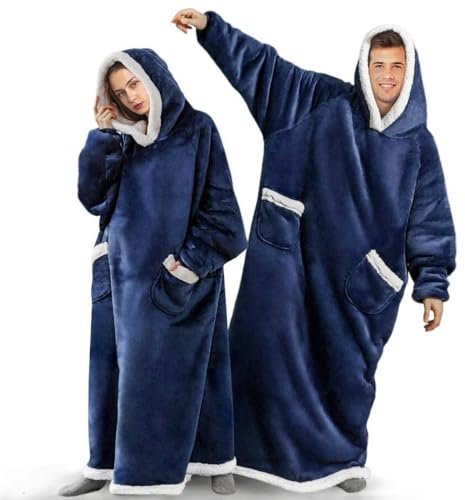 BTONGE Übergroße Hoodie Decke mit ärmeln, deckenpullover, Kuschel Hoodie Damen Herren Flanell Sherpa Warme Komfortable kuscheldecke zum anziehen für Erwachsene und Adolescent, Schwarz