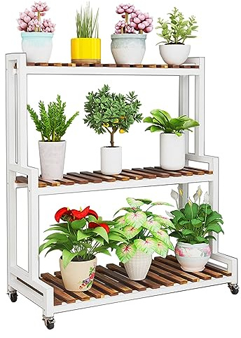 10 Pcs Metall Blumentreppe Indoor Outdoor Plant Stand, 2 Ebenen 3 Ebenen Pflanzenständer Holz Pflanzentreppe Mit Rollen, Blumentopf Dekos Lagerregal Stahlgestell Stabil Und Langlebig Platzsparend