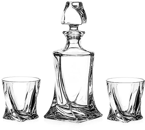 DIAMANTE 3 Piece Whisky Set - Quadro - Whisky Decanter with 2 Crystal Tumblers Set Gift