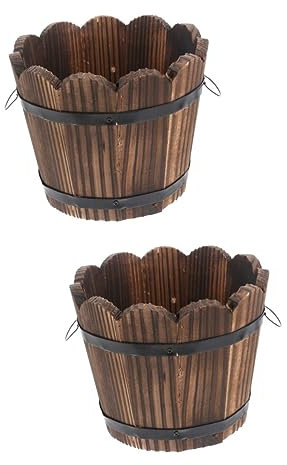ABOOFAN 2 Macetas De Madera Maciza Carbonizada Macetas De Cerámica Medianas Grandes para Exteriores para Plantas Media Maceta para Plantas Libre De