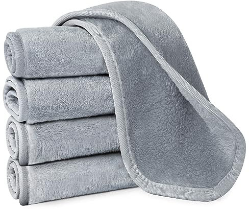 URAQT 5 Pack Face Cloths Make Up Remover Microfibre Face Wipes for Reusable Makeup Remover Cloth Washable Ultra Soft Facial Cleansing Wipe Cloths (Grey)