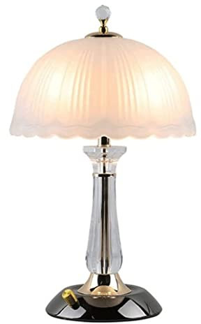 Vintage Bedside Lamp Modern Simple Table Lamp, Umbrella Shaped Bedroom Bedside Lamp With Glass Lampshade, Desk Lamp Has Two E27 Screw Ports Table Lamps for Bedroom ( Color : Black Base , Size : Remote