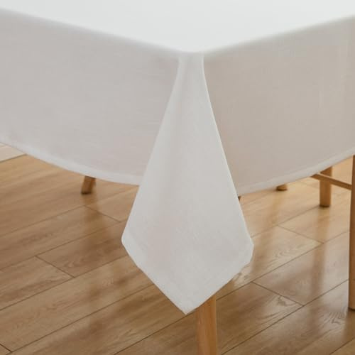 Simurq Tischdecke Abwaschbar-Wasserabweisend in Leinenoptik Mit Lotuseffekt | Pflegeleicht & Fleckenabweisend Tischtuch in Weiß (130x220 cm)