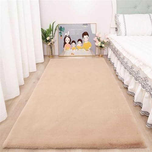 ZWPILY Hochflor Teppich Wohnzimmer Kinderzimmer Flauschig Fellteppich Kunstfell Fellimitat Plüsch Bettvorleger Einfarbig, Waschbar rutschfest, Modern Kunstfell Carpet,Camel,120x170 cm