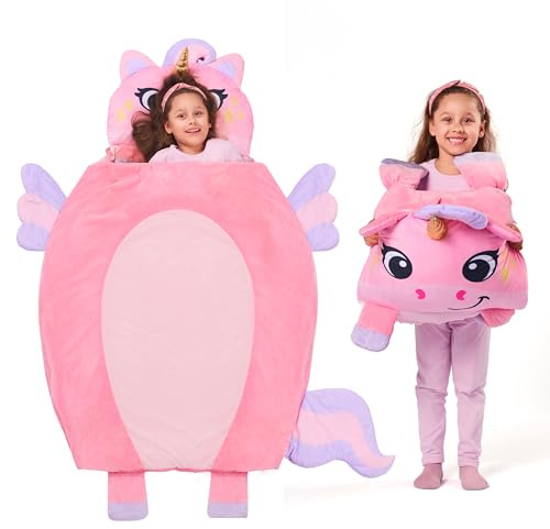 Joiedomi Sacco a pelo per bambini 152 x 99 cm con cuscino e coperta Sacco a pelo pieghevole 2 in 1 per ragazzi e ragazze