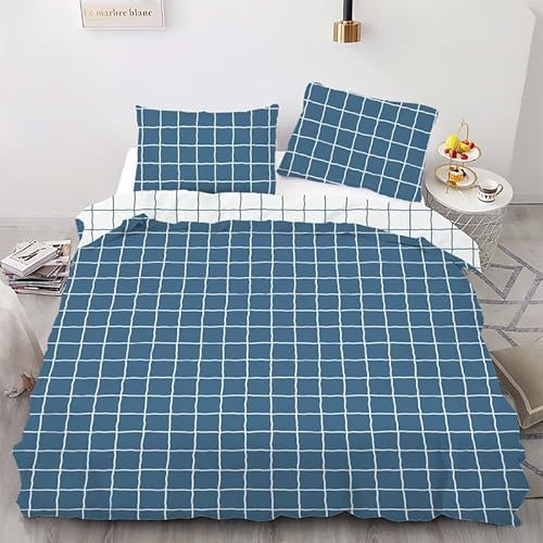 phonxia Housse de Couette 160x200 Carreaux Bleus à Carreaux Ensemble De Literie Microfibre avec Fermeture Éclair Housse Couette Parure de lit Doux Imprimé avec 2 Taie d'oreiller 65x65 cm