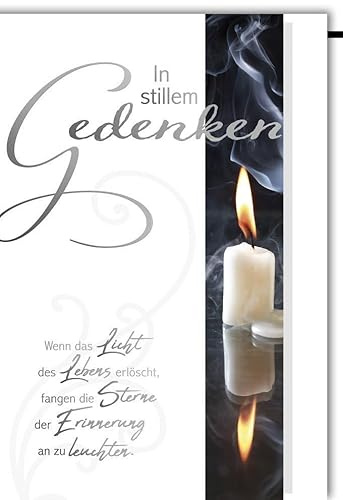 Trauerkarte Dezent - In stillem Gedenken mit Kerzenmotiv - Klappkarte mit Umschlag mit Folienprägung Beileidskarte Kondolenz