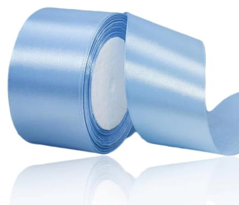 Geschenkband Hellblaues 50 mm Breit,23 Meter Satinbänder Hellblaues Stoff Schleifenband Kunsthandwerk,Hochzeitsdekoration, Weihnachten, Haarbögen, Blumensträuße, Geburtstag und Geschenkverpackung