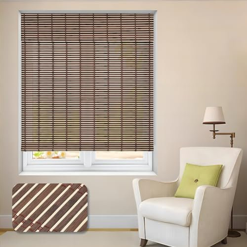 LUCKUP Kabellose Bambus-Raffrollos, aufrollbare Bambusrollos für Innenfenster, Lichtfilterung, UV-Schutz, natürliche Bambus-Schattierungen, einfach zu installieren für Zuhause und Büro, 61 x 162,6 cm