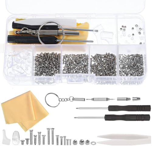 500 PCS Eyeglass Repair Tool Set, Glasses Repair Kit with Screws, Screwdrivers, Tweezers, Nose Pads - Durable and Versatile Eyeglass Repair Kit for Sunglasses and Reading Glasses, Compact Storage Case