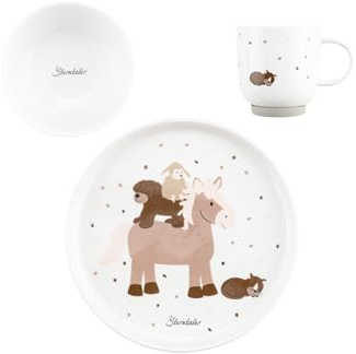 Sterntaler Set di stoviglie in porcellana fattoria – Set di stoviglie con base in silicone antiscivolo e rimovibile – stoviglie per bambini e bambini con piatto, ciotola da 400 ml e tazza da 200 ml