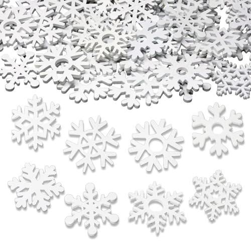 ParPix 50 Stück Holz Schneeflocken Deko Konfetti Groß, Weiß Konfetti Weihnachten Tischdeko, Schneeflocken Streudeko Weihnachten Deko, Winterdeko Confetti für DIY Basteln,Weihnachtsbaum,Silvester Deko