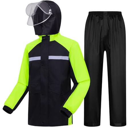LY4U Mens Waterproof Jackets, Lightweight Hooded Rain Suit, Motorbike Waterproof Suit, Waterproof Jacket and Trousers for fishing, Hiking, Cycling, Green XXL