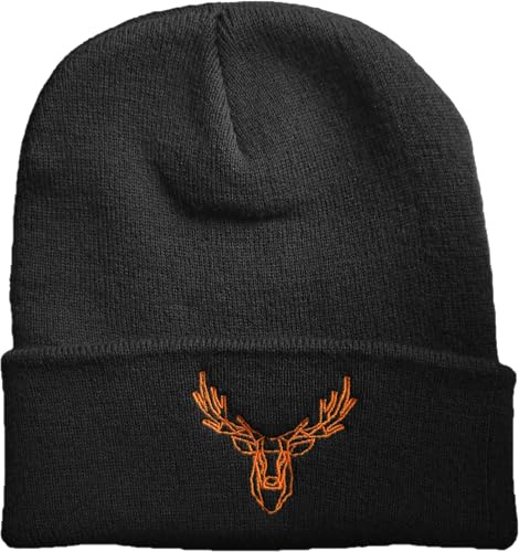 Baddery Jäger Beanie - „Polygon Hirsch“ - Bestickte Strickmütze | Warme Wintermütze für Herren & Damen