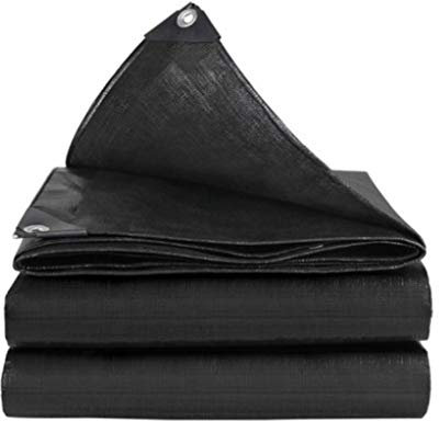 Lona impermeable resistente de 12 mil de grosor, lona de polietileno resistente a desgarros con ojales y bordes reforzados, color negro, 4 x 4 m