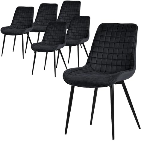 ML-Design matsalsstolar set om 6, svart, sammetssits med svarta metallben, köksstolar med ryggstöd, vardagsrumsstolar, stoppade stolar för matsal kök kontor, stoppade fåtöljer