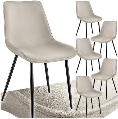tectake® Esszimmerstühle 6er Set, Samtstoff Stuhl mit Rückenlehne, ergonomische Essstühle, bequemer Küchenstuhl, Esszimmerstuhl, Cocktailsessel für Lounge, Dining, Küchentisch - Creme