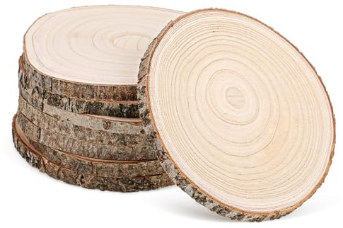 GLSTOY 8pcs Paulownia Wood Chips for Crafts Unfinished Wood Rounds Bark for Wedding Decoration and Log DIY Projects for Log Slices Art