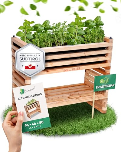 Kaiserbeet Hochbeet aus Lärchenholz 94x44x80cm [ERWEITERBAR] Blumenkasten für Garten, Balkon & Terrasse - Hochwertig & wetterfest - Kräuterbeet für Gemüse Kräuter & Blumen - Blumenkasten aus Südtirol