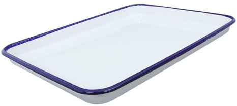 TIDTALEO Plateau Rectangulaire en Émail Blanc Élégant Surface Lisse Facile à Entretenir, pour Service Alimentaire et Présentation Raffinée Cuisine