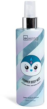 IDC INSTITUTE - Brume Corporelle Scintillante - Barbe à Papa et Noix de Coco - Éclat Radieux et Douceur Instantanée - 250 ml - Flacon Décoré d’un Pingouin - Pour Femme et Adolescente