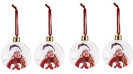 Cabilock 4 Stück Weihnachtsbaum-Anhänger vierte Weihnachts-Hüpfburgen Weihnachtskugeln mit Foto Christbaum anhänger christbaumanhänger Festival-Fotorahmen Weihnachtsfotorahmen Plastik Weiß