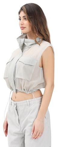 Pinko Smanicato grigio da donna realizzato in tessuto ripstop XS