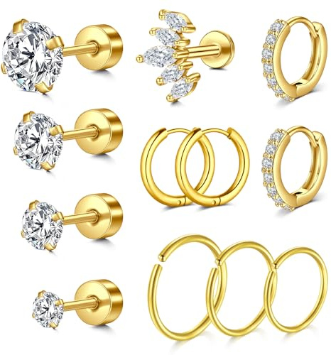 Briana Williams 16 Gauge Cartilage Earrings for Women Flat Back Stud Stainless Steel Daith Conch Tragus Helix Piercing Jewelry CZ