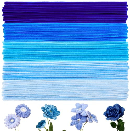 250 Pfeifenputzer zum Basteln Bunte 30cm Lang 6mm Dick (5 Farbverlauf Blau) | Blau, Pfeifenreiniger Blumen, Pipe Cleaner Set, DIY-Deko,Festdekoration, Spielen, Lernen, Kinder Handwerk