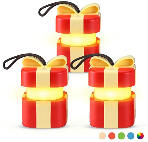 EverBrite 3er-Set Weihnachts-Geschenkbox-Laternen, Fünffarbige Weihnachtslampen für Innen & Außen mit Trageschlaufe, Leuchtende Geschenkbox als Weihnachtsdeko, Batterien Enthalten
