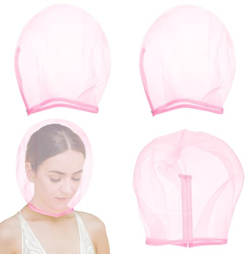 Lot de 3 capuchons de protection de maquillage pour le visage, en mousseline de polyester, lavables avec fermeture éclair, réutilisables pour femme (rose)