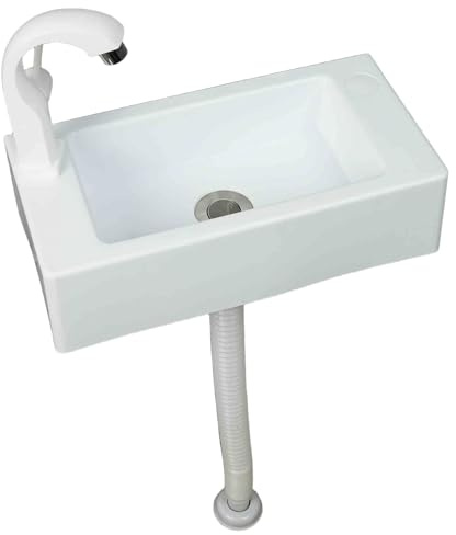 Lavabo a Parete Bianco, Lavatoio da Parete per Cucina Garage Lavanderia | 40x20x11 cm Resistente Agli Agenti Atmosferici Giardino Ambienti Esterni ed Interni A Rubinetto dell'acqua Fredda Singolo