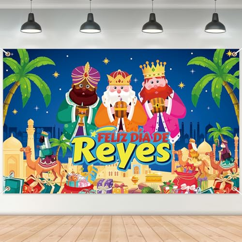 Augshy Pancarta para Día de Reyes Magos,Decoración Navidad Reyes Magos, Cartel de 185x110cm festivo póster de fondo para pared para Pared, Puerta, suministros para fiestas Exterior Interior