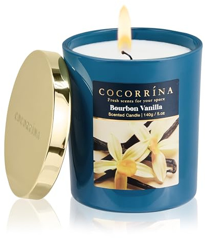 COCORRÍNA Duftkerze aus Sojawachs im Glas 140g, Bourbon Vanilla, 31 Stunden Brenndauer, Baumwoll-Docht, natürliche Aromakerze als Geschenk für Frauen & Männer, ideal für Weihnachten, Geburtstag