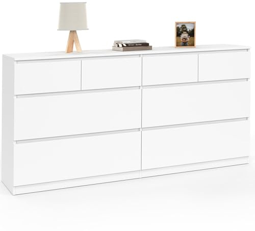 IDMarket - Commode 8 tiroirs TOMI 160 cm Bois Blanc