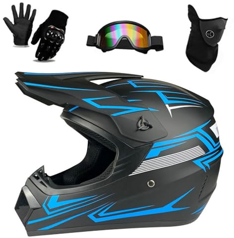 Dirtbike-Helm für Jugendliche und Kinder, Integralhelm für Geländefahrten auf der Straße, ATVs und Vierräder, mit Schutzbrille und Handschuhen, DOT-geprüft
