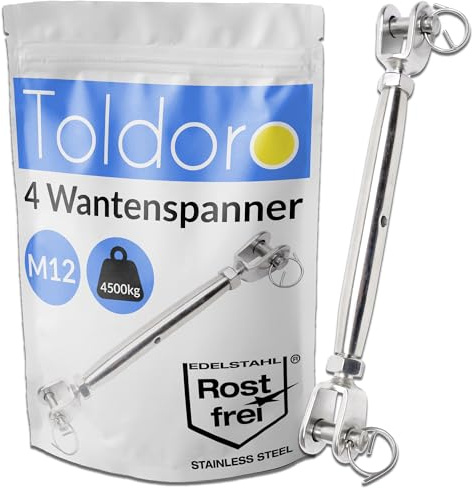 4 tenditori M12 in acciaio inox V4A, tendicinghe, tenditori, tenditori, tendicinghi, tendicinghi, forcella come accessorio per tenda da sole, forma chiusa