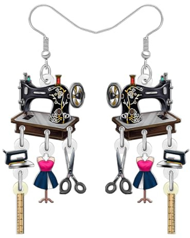 HHRFCS Nähgeschenke Vintage-Nähmaschinen-Ohrringe baumelnder handgefertigter Schmuck 90er-Jahre-Nostalgie-Geschenke für Quilterinnen Frauen Näherin Nostalgische 80er-70er-Jahre-Accessoires