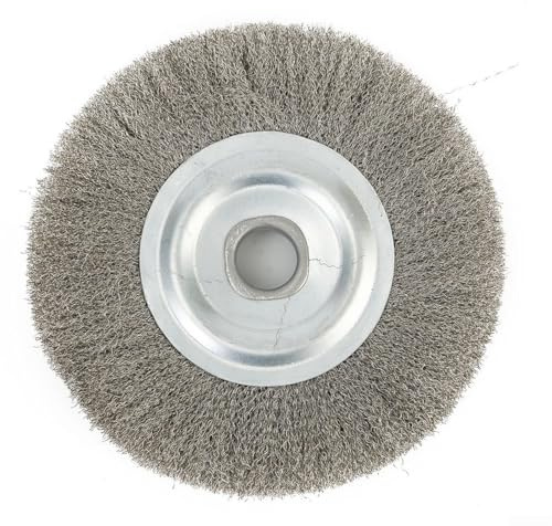 Cepillo de rueda de alambre de acero inoxidable prensado de 5 pulgadas para amoladora de banco con agujero de 16 mm para desbarbado de metal, eliminación de óxido, mezcla de bordes, pulido y limpieza