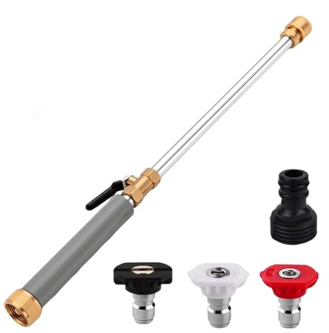 Lancia pulitore ad alta pressione, pistola multifunzione, risciacquo per tubo da giardino con attacco rapido e 3 ugelli,Per lavaggio auto, terrazza, pulizia esterna (grigio)