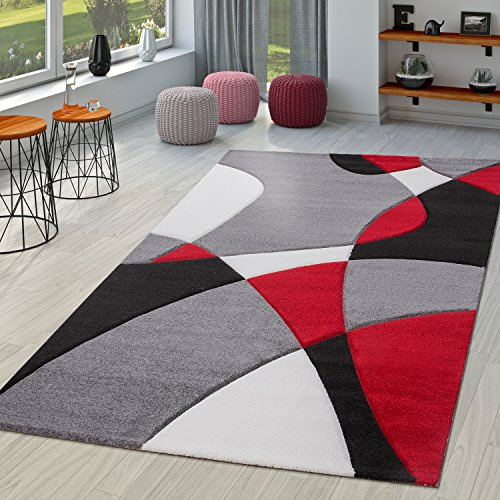 TT Home Salon Tapis De Salon Poils Ras Moderne Aspect 3D Design Géométrique À Vagues, Couleur:Rouge 3, Dimension:160x230 cm