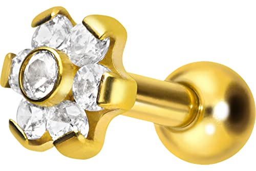 PIERCINGLINE Chirurgenstahl Ohrpiercing BLUME + 7 KRISTALLE Piercing Schmuck Ohr Stecker Helix goldfarben