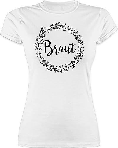Shirt Damen - JGA Junggesellenabschied Frauen - Braut Blumenkranz schwarz - XXL - Weiß - jungesellinnenabschied Outfit t-Shirts junggesellinnenabschied Bachelorette Party bräute Tshirt Frau