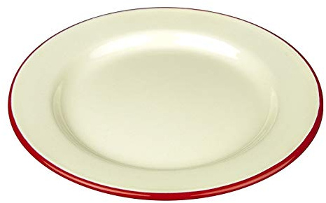 New Falcon Enamel Round Pie Baking Dinner Plate Cream with Red Trim 20cm