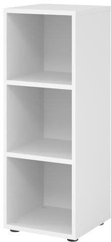 bümö Regal weiß, Standregal aus Holz für 3 Ordnerhöhen - Bücherregal klein 40 cm schmal, Aktenregal für Ordner & Bücher, kleines Büroregal, Holzregal, Ordnerregal, Buchregal Dachschräge