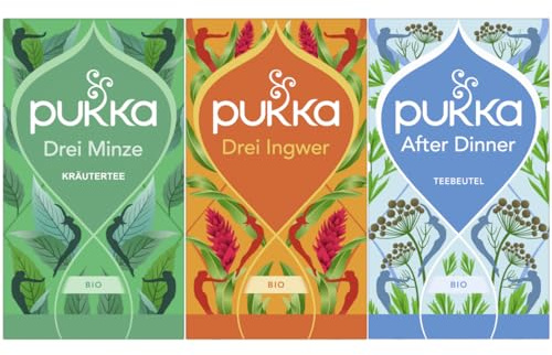 Pukka - Bio-Kräutertee Bauchglück - Tee Mix - 60 Teebeutel (20 x Drei Minze, 20 x Drei Ingwer, 20 x After Dinner)