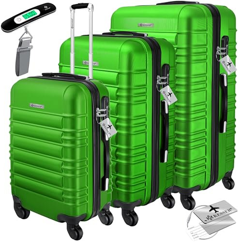 KESSER® 3tlg. Hartschalenkofferset Hartschalenkoffer Reisekoffer Set Reisekofferset Trolley Koffer 4 Rollen ABS-Hartschale Teleskopgriff Inkl. Kofferwaage + Gepäckanhänger Rollkoffer Schloss, M-L-XL